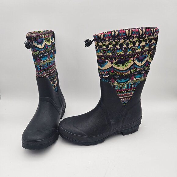 Sakroots Snow Rain Rubber Boots Insulated Drawstring Tops Womens Sz 9 NEW - Picture 1 of 8